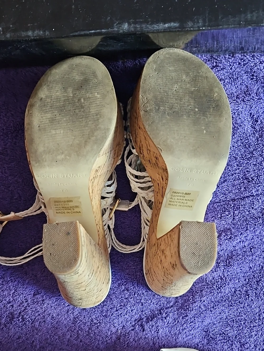 Colin Stuart Coconut Milk Braided Strap, Cork Look Platform Shoe Size 7B 2000s